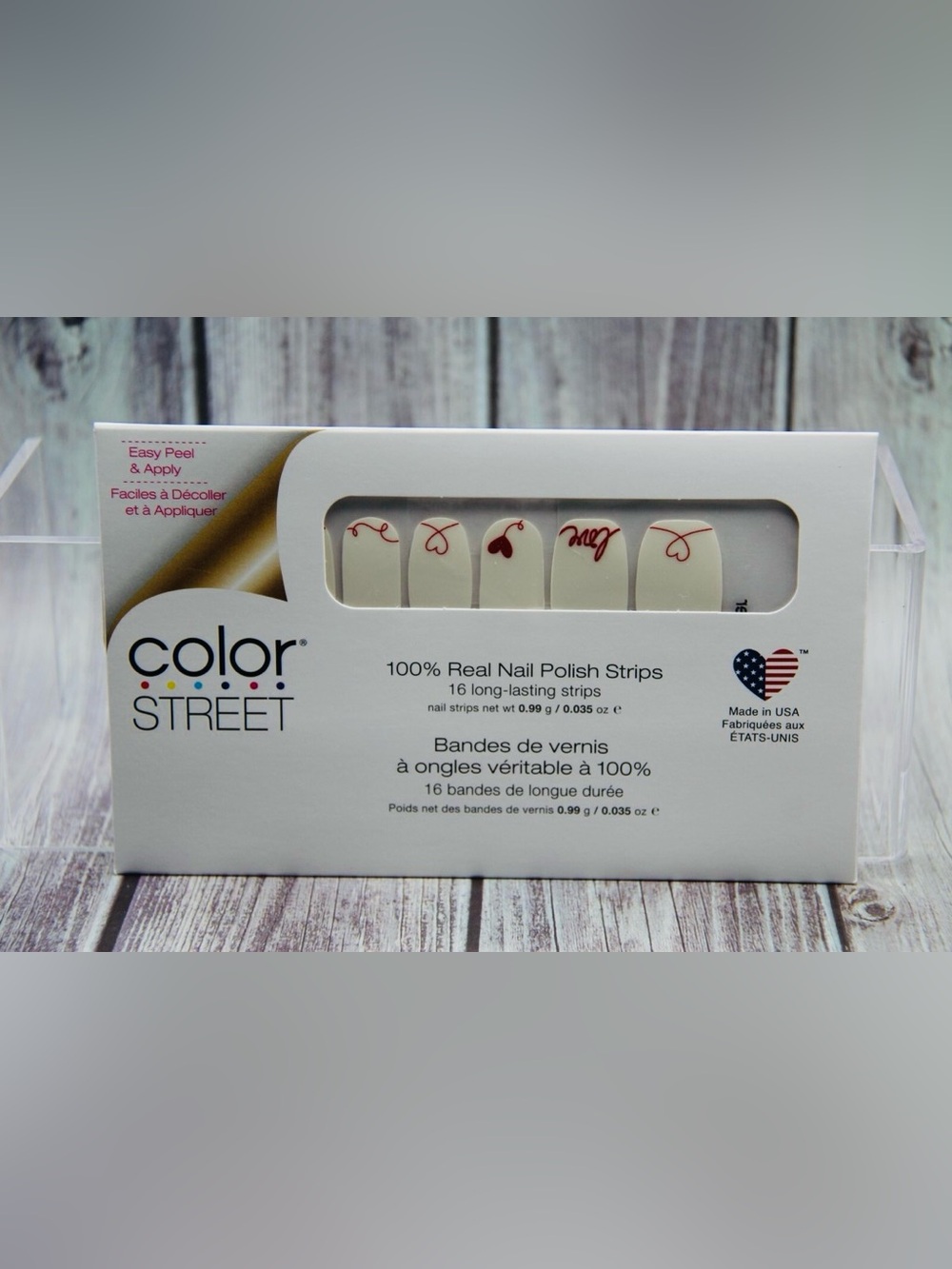 Color Street Limited Edition White Nail Strips with Red Script Accents